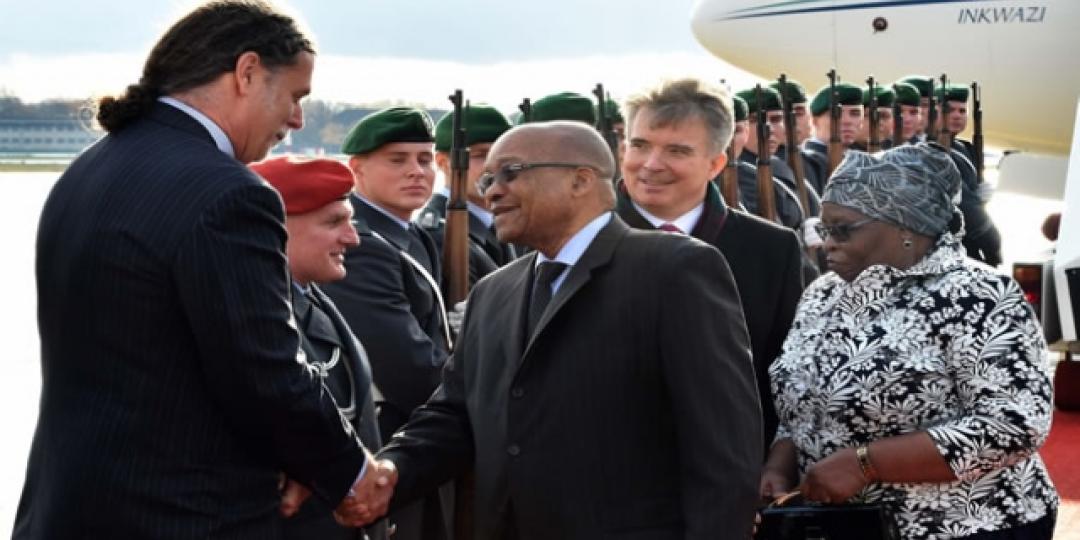 President Zuma and his wife, Sizakele Zuma, are welcomed by Walter Lindner, the German Ambassador to South Africa at Tegel Airport. 