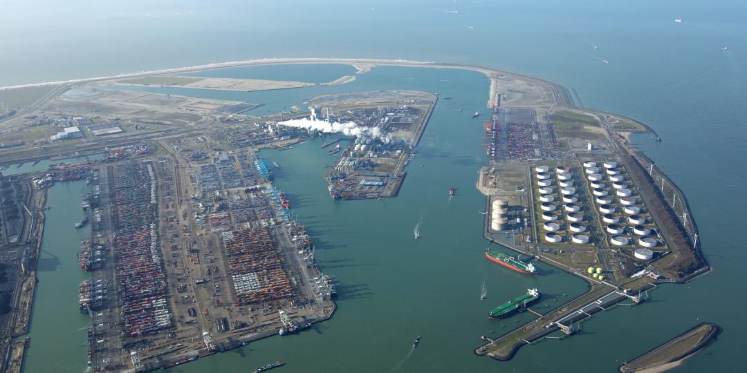 An aerial view of Rotterdam's port.