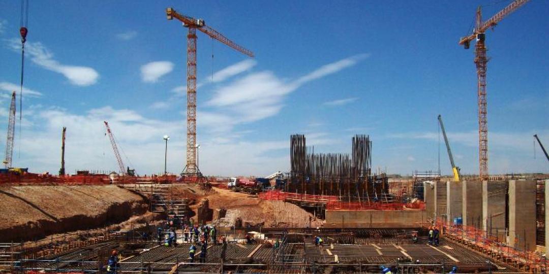 Unit 1 of the Kusile power plant during construction in 2010. Kusile is the first power station in Africa to implement clean fuel technology.