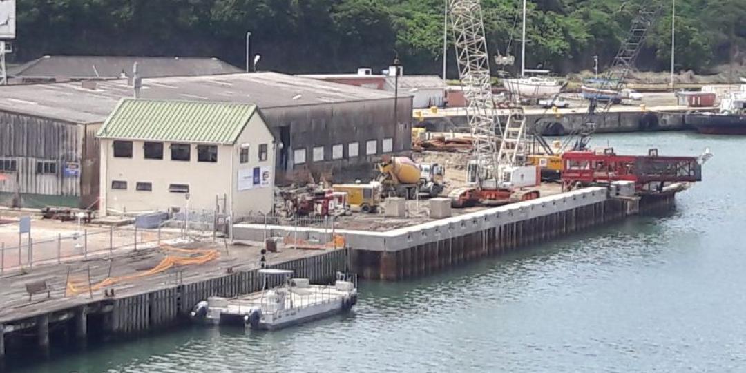 The Sheet Pile Wharf during construction in the Port of East London.