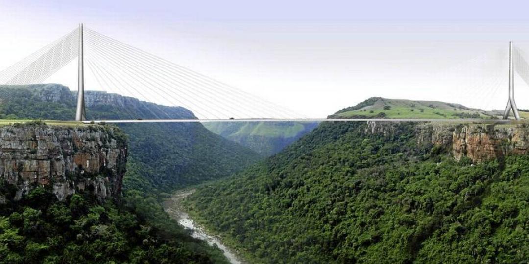 The 580-metre Msikaba Bridge will be the longest span cable-stayed suspension bridge in South Africa and the second largest in Africa.