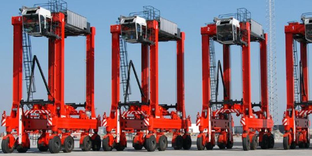 Some Kalmar straddle carriers.