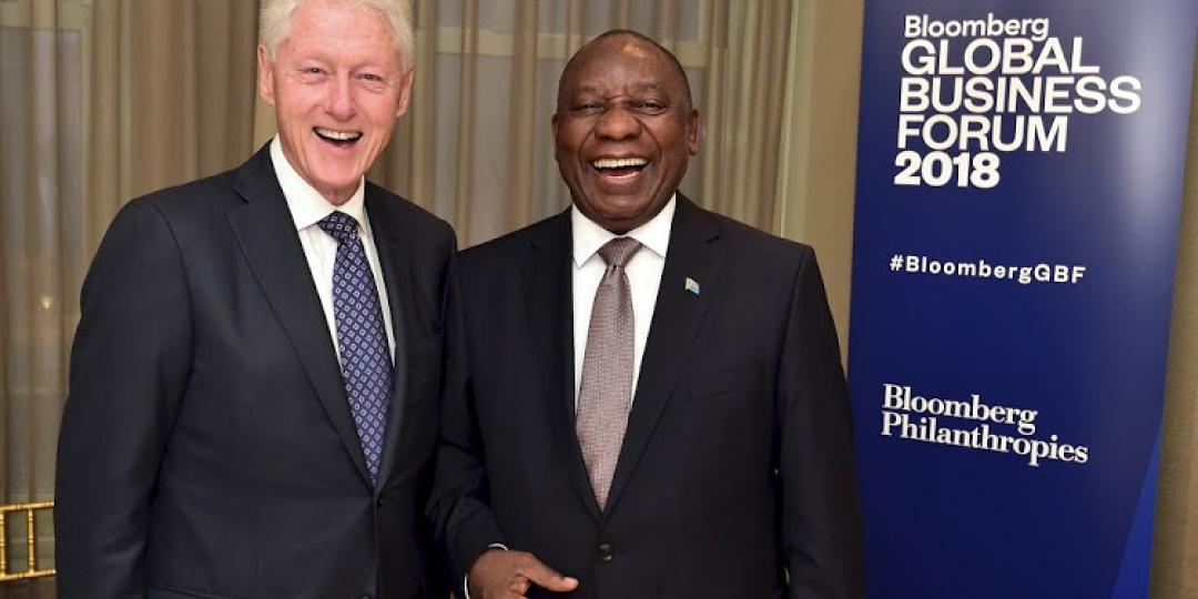 Former US president, Bill Clinton, pictured with president Cyril Ramaphosa at the Bloomberg Global Business Forum.