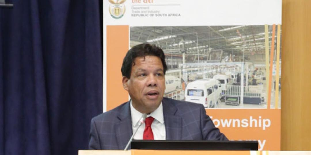 Dti director-general, Lionel October, speaking at the Industrial Parks Symposium yesterday.