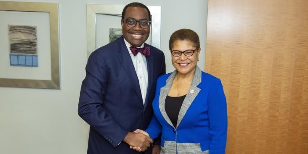 AfDB president Akinwumi Adesina with US congresswoman Karen Bass.