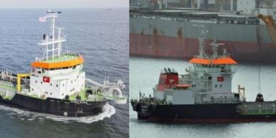 The Isandlwana, a Trailing Suction Hopper Dredger (left), and the Italeni, a Grab Hopper Dredger.